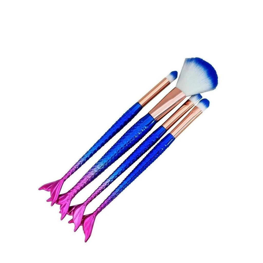 Kit com 10 Pincéis de Maquiagem Estilo Sereia